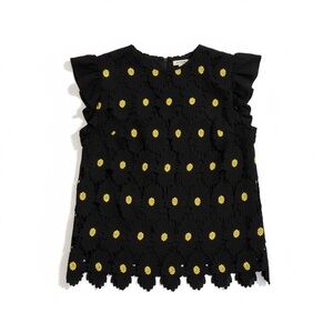 Sweet Rain Black and Yellow Crochet Floral Cap Sleeves Top